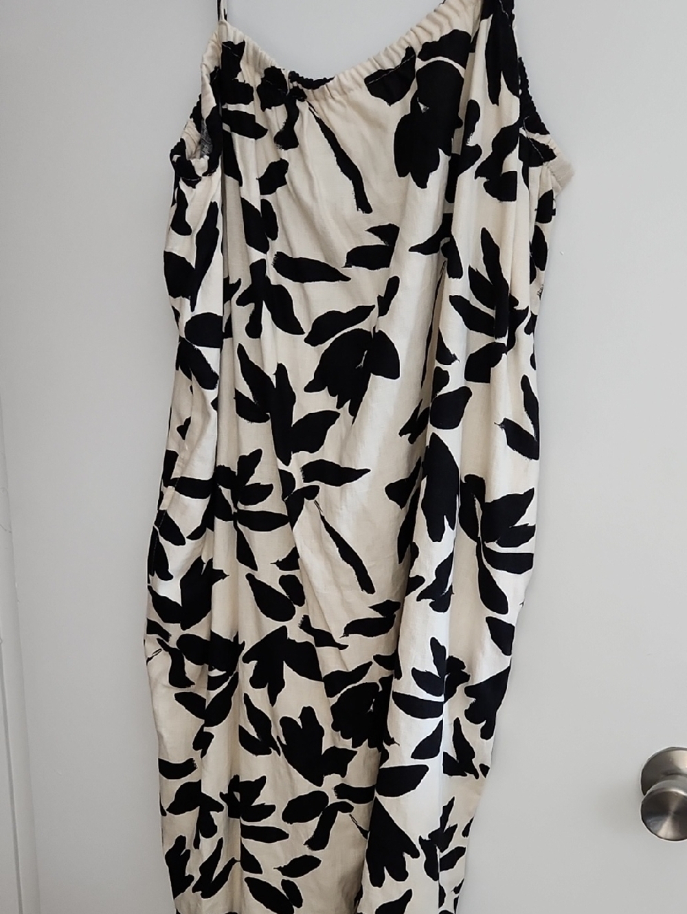 A New Day Cream/black linen dress NWT